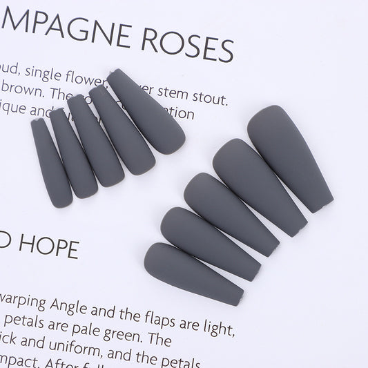 Elegant Evening Long Matte Grey Coffin Press On Nail Set with Velvet Touch Finish