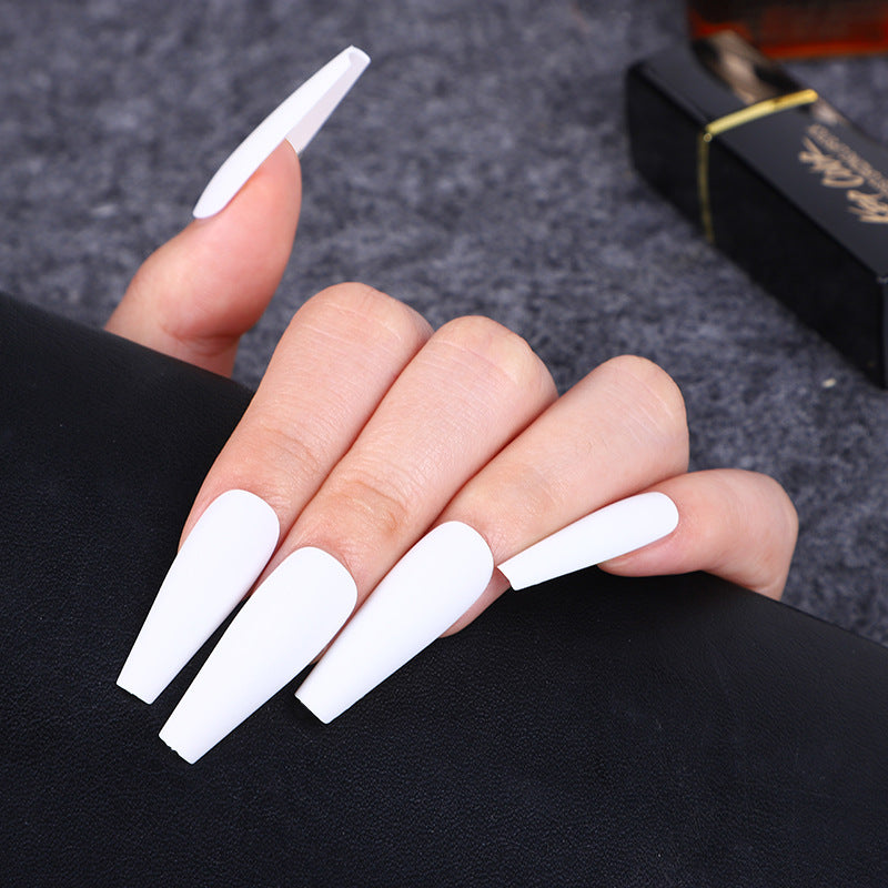 Elegant Bridal Collection Long Coffin Shape Pure White Press On Nail Set with Easy Application Design
