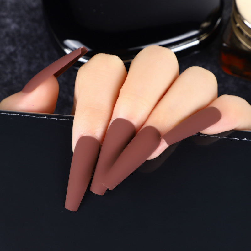 Elegant Charm Long Coffin Mauve Press On Nails with Matte Finish Beauty Set