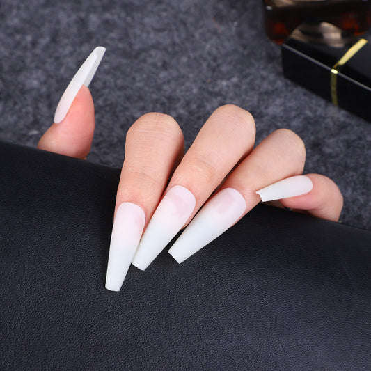 Elegant Ombre French Manicure Extra Long Coffin Pink and White Gradient Press On Nails with Glossy Finish