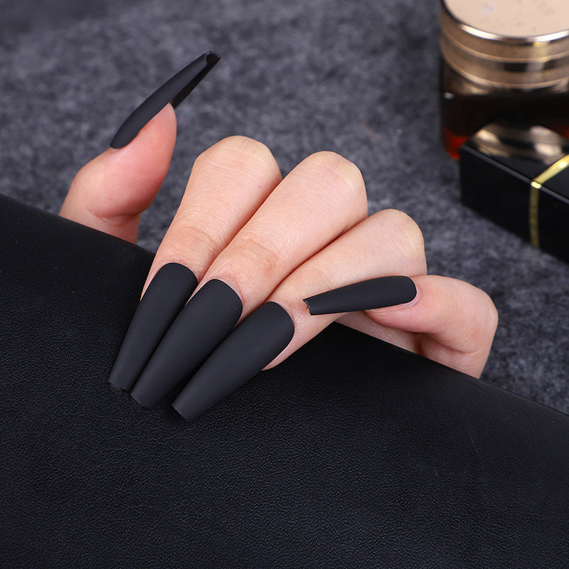 Vogue Matte Black Long Coffin Press on Nails with Easy Application Kit