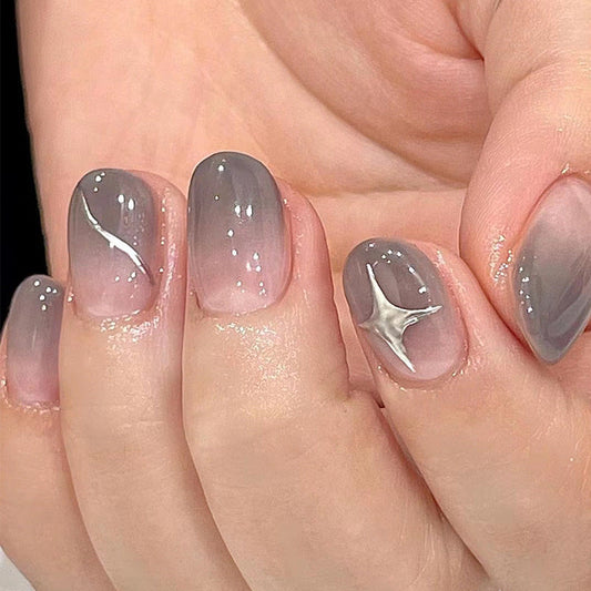 Star Ombre Short Squoval Silver Astrology Press On Nails