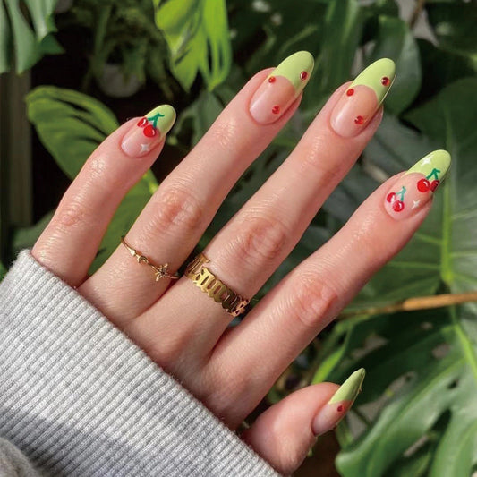 Cherry Picker Long Almond Green Spring Press On Nails