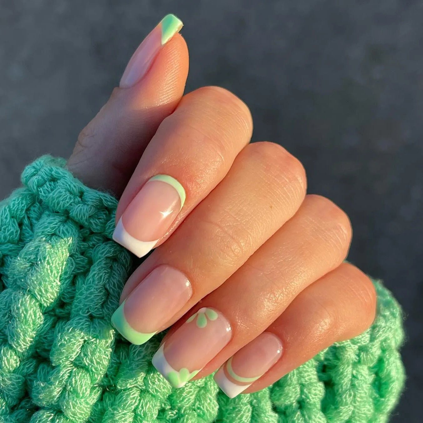 Subtle Shade Short Squoval Green French Tips Press On Nails