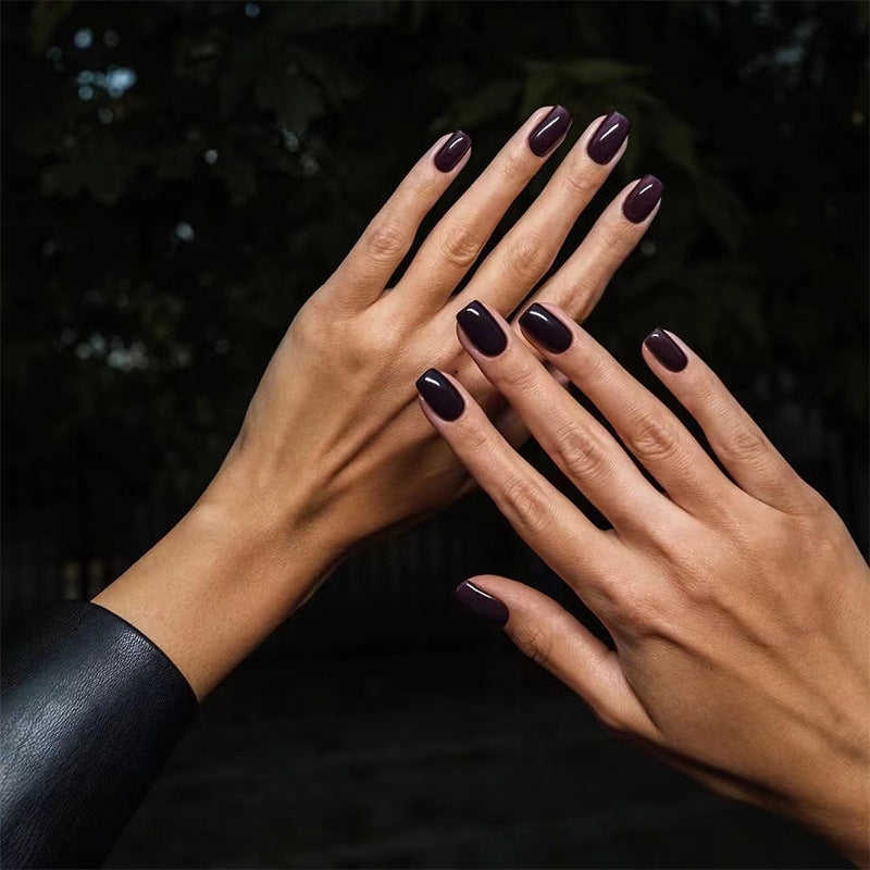Moody, Classy Long Square Purple Glossy Press On Nails