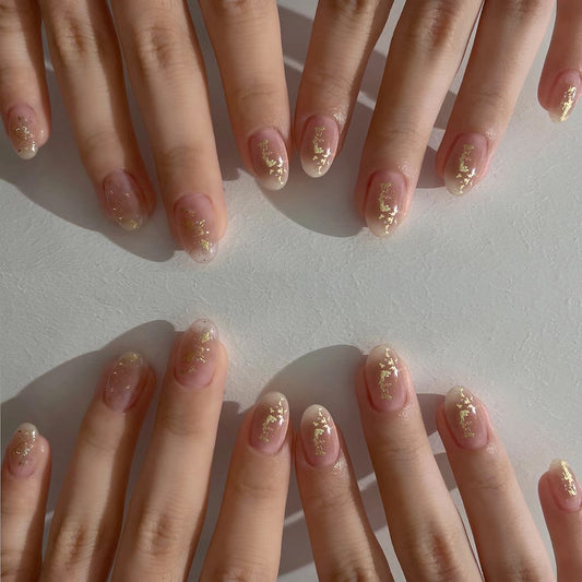 Starry Interactions Short Round Gold Glitter Press On Nails