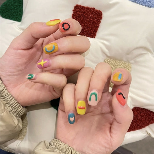 Claymation Short Squoval Multicolor Cute Press On Nails