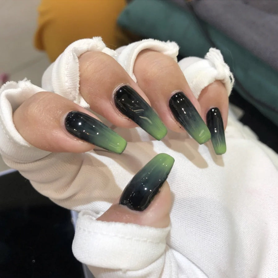 On The News Long Square Green Glossy Press On Nails