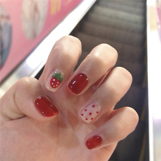 Strawberry Gelato Short Squoval Red Jelly Press On Nails