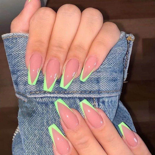 Short Season Medium Coffin Green French Tips Press On Nails