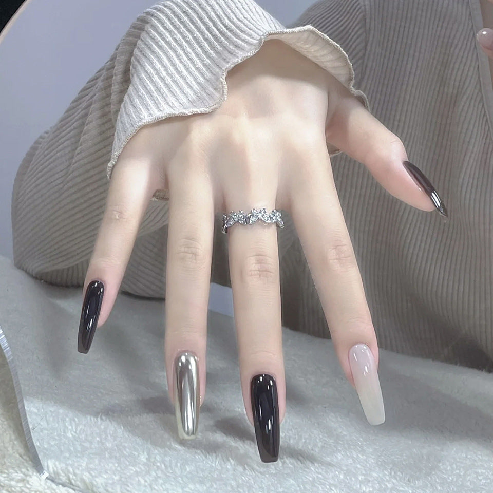 Happening Long Coffin Silver Glossy Press On Nails