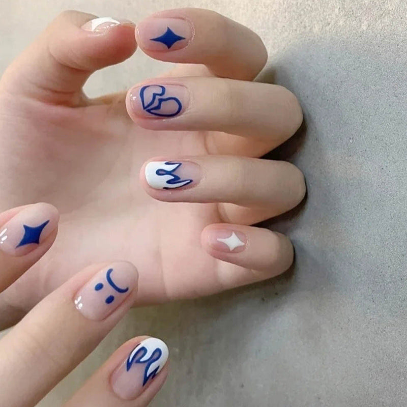 The Flame Short Oval Blue Cartoon Press On Nails
