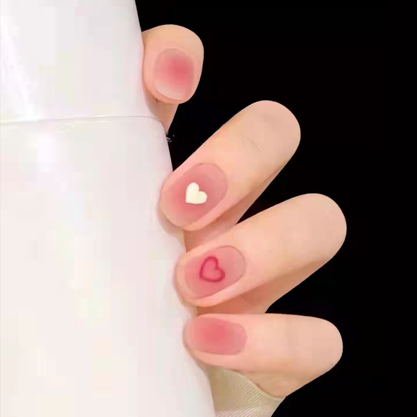 Valentine's Day Medium-Length Squoval Pink Press-on Nail Set with White and Red Heart Accents