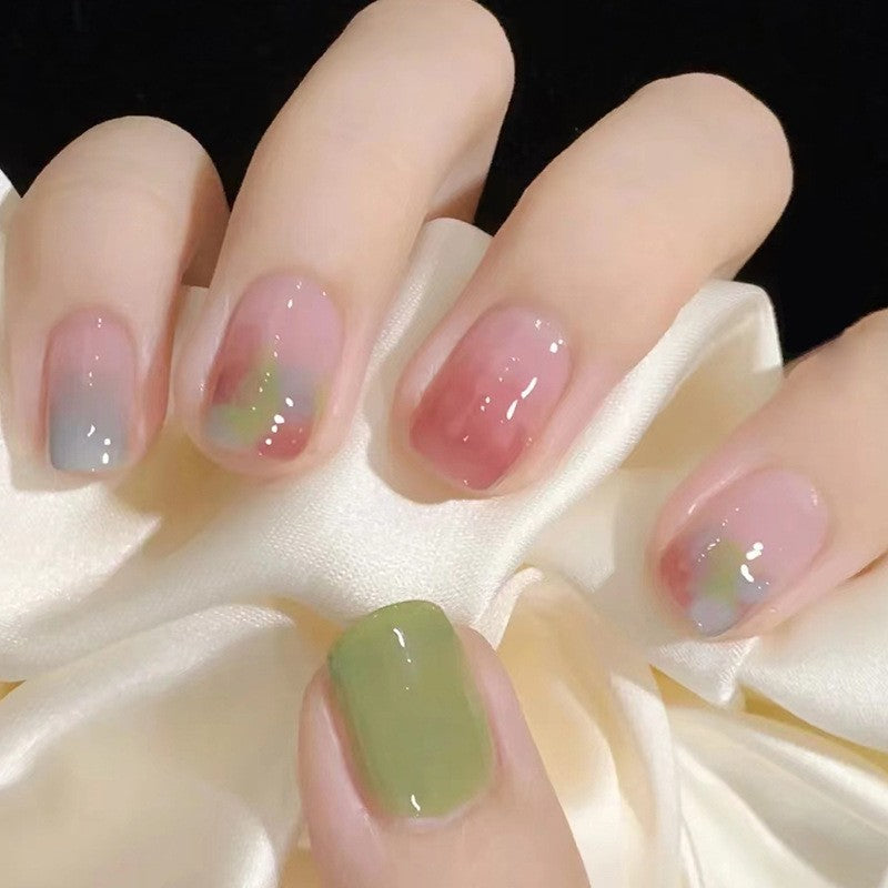 Pastel Dreams Medium Square Multicolor Gradient with Green Accent Press On Nail Set