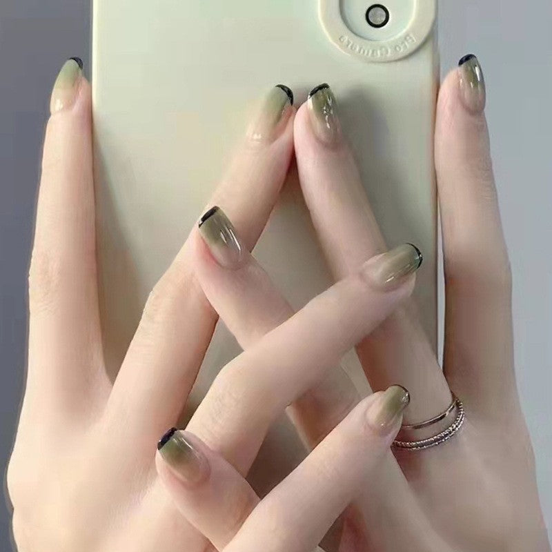 Modern Chic Medium Square Beige to Black Ombre with Glossy Finish Press On Nail Set