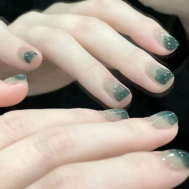 Mystic Forest Short Square Deep Green Gradient with Glitter Accents Press On Nail Set