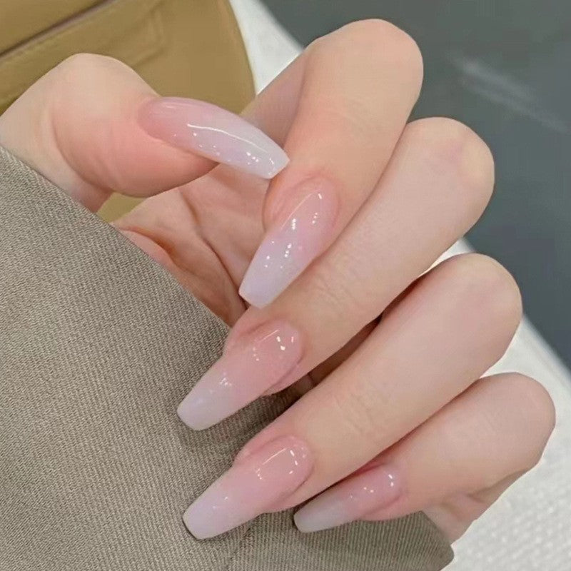 Pink Whisper Long Coffin Baby Pink with Subtle Glitter Press On Nail Set