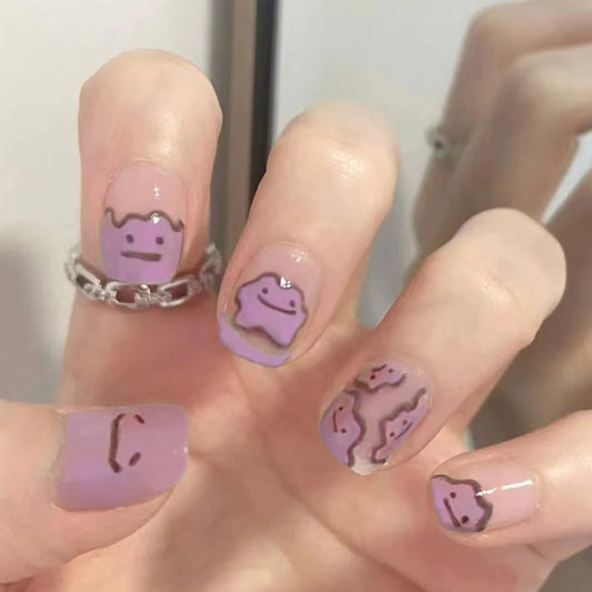 Playful Puddles Short Squoval Lavender with Dripping Paint Detail Press On Nail Set