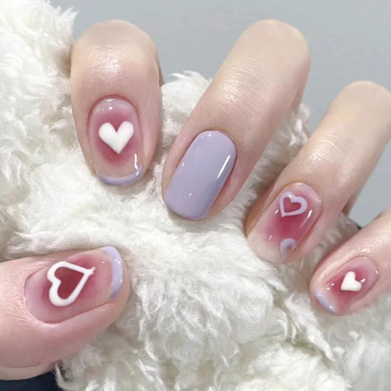 Love in Lavender Medium Squoval Mauve with Nested Heart Design Press On Nail Set