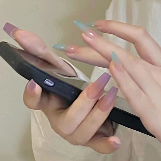 Pastel Perfection Long Coffin Multicolor Gradient Press On Nail Set