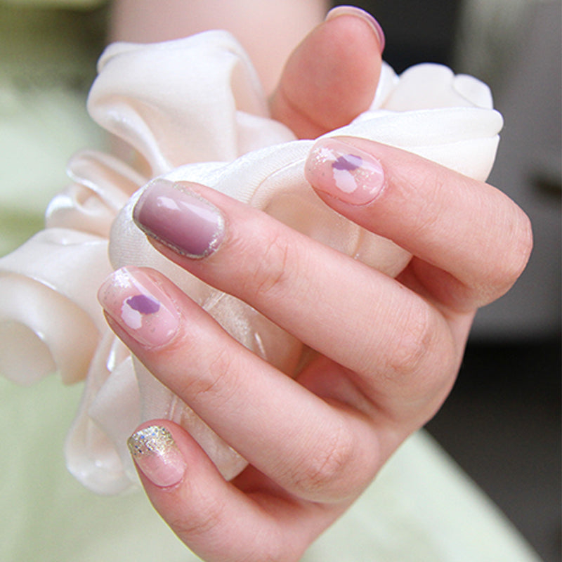 Enchanted Mauve Short Square with Glitter Accent and Pink Star Design Press On Nail Set