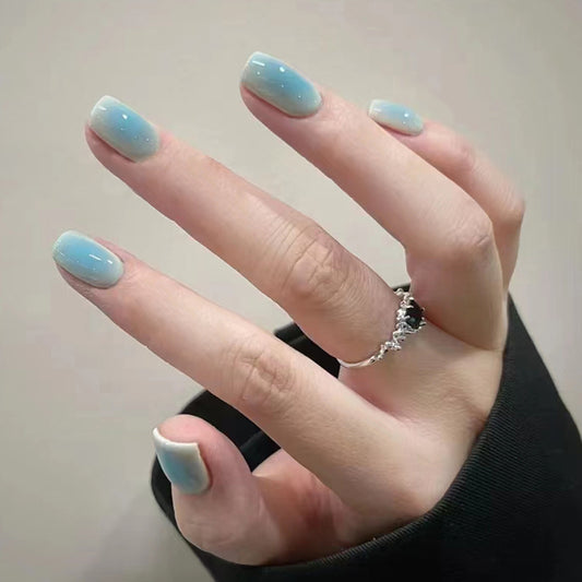 Winter Sky Medium Square Light Blue with Subtle Sparkle Press On Nail Set"