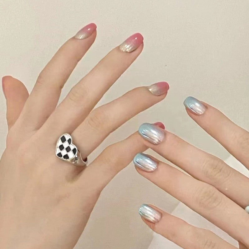 Metallic Sheen Medium Squoval Gradient Press On Nails with Iridescent Shine