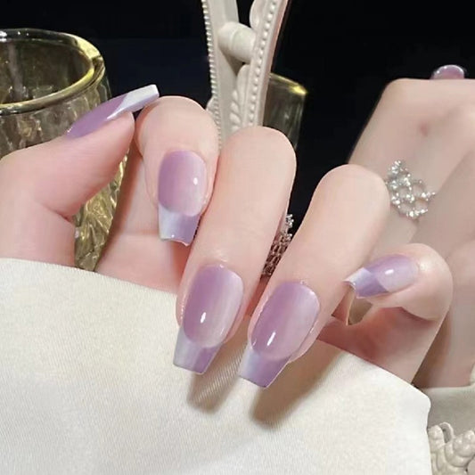 Lavender Dreams Medium Coffin Press On Nails with Ombre French Tips and Subtle Sheen