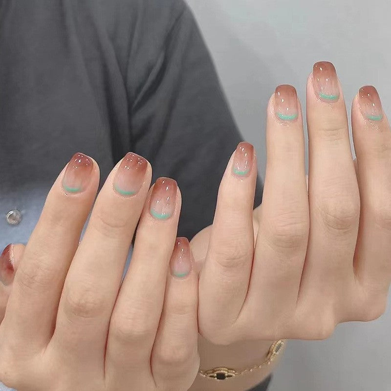 Mermaid Kisses Short Square Press On Nails in Clear with Teal Glitter Tips and Sparkle Accents