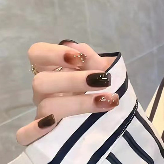 Glamour Night Medium Square Black Press-On Nails with Gold Stud Accents