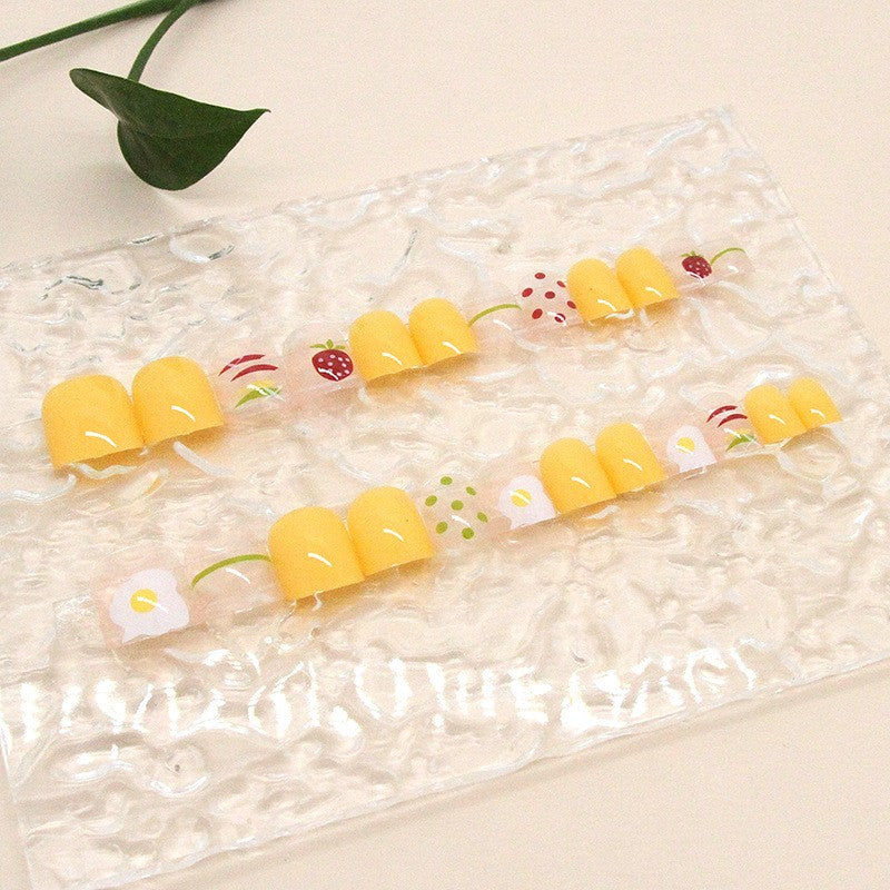 Picnic Fun Short Square Yellow Fruit Pattern Press On Nail Set