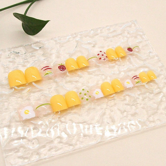 Picnic Fun Short Square Yellow Fruit Pattern Press On Nail Set