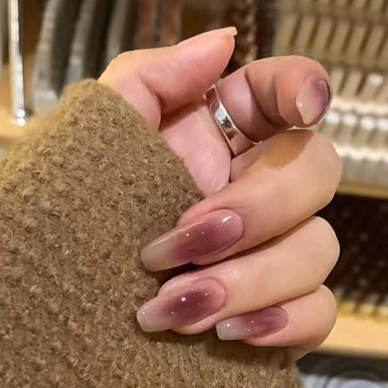 Autumn Glow Long Coffin Beige Ombre Press On Nail Set with Glitter Accent