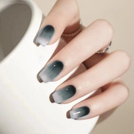 I Just Can't Medium Square Gray Glossy Press On Nails