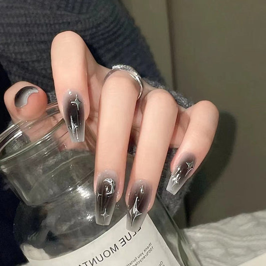 Tunnel Long Coffin Gray Glossy Press On Nails