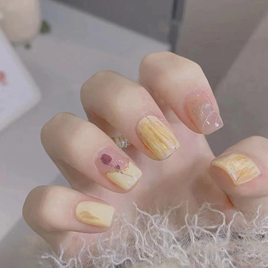 In The Moment Medium Square Yellow Floral Press On Nails