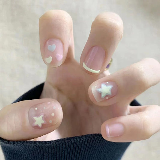 Star Music Short Squoval Yellow French Tips Press On Nails