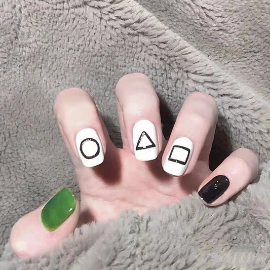 Squid Game Short Squoval White Bold Press On Nails