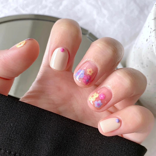 Back Alive Short Squoval Pink Floral Press On Nails