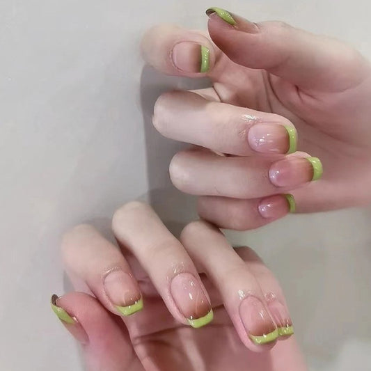 Not Me Medium Squoval Green French Tips Press On Nails