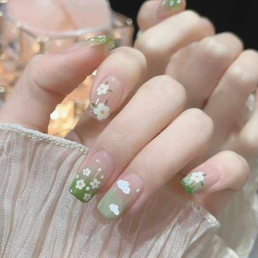 Meadow Flowers Medium Coffin Green Spring Press On Nails