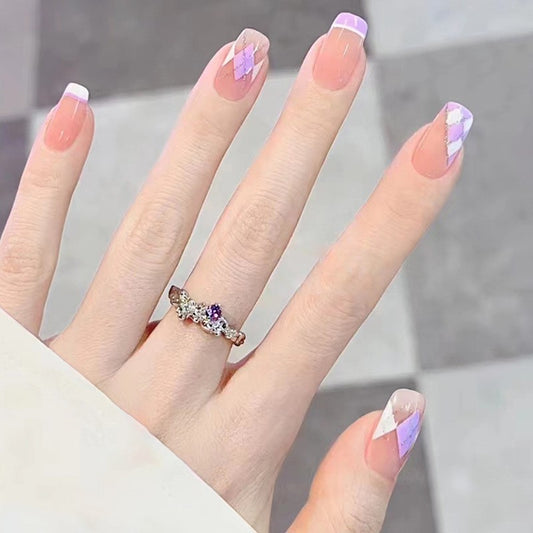 Really nice Medium Squoval Purple French Tips Press On Nails