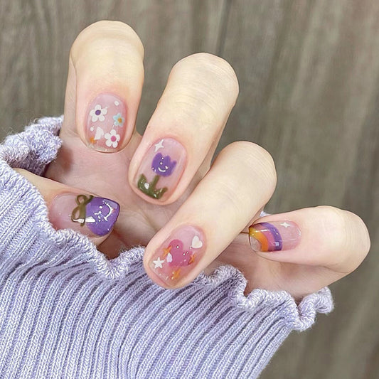 Happy Place Short Squoval Multicolor Cute Press On Nails