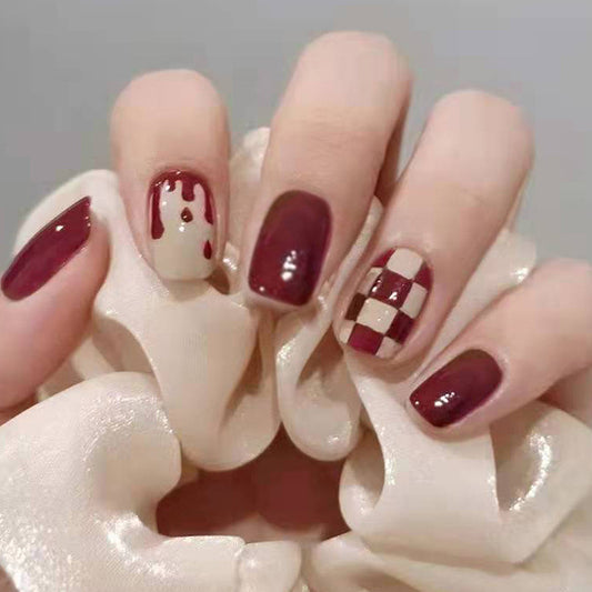 A Wish Short Square Red Checkered Press On Nails