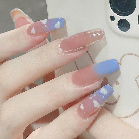 Dream Trick Long Coffin Blue Cute Press On Nails