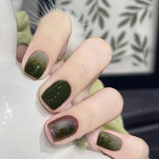 Encouters Short Square Green Marble Press On Nails