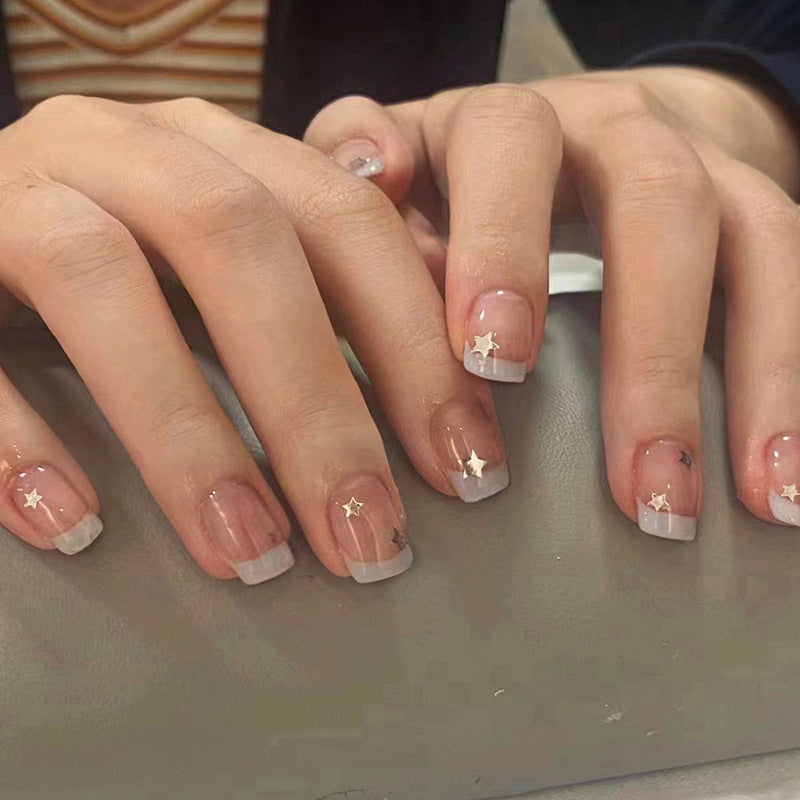 How Pretty Short Square Gray French Tips Press On Nails