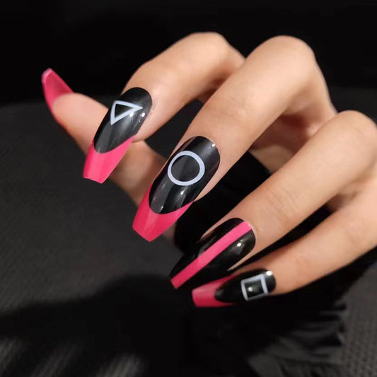 Squid Game Long Coffin Black Bold Press On Nails