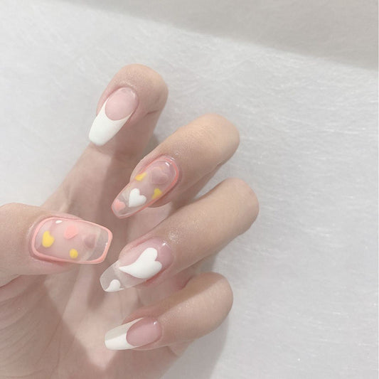 Dotted In Love Medium Coffin Multicolor Hearts Press On Nails