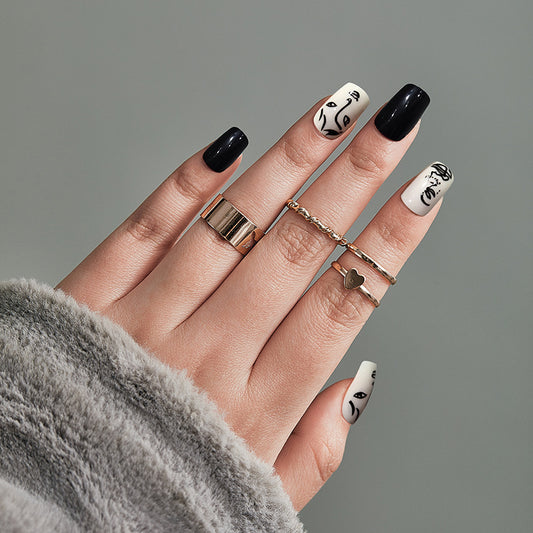 As It Says Medium Coffin Black Cartoon Press On Nails